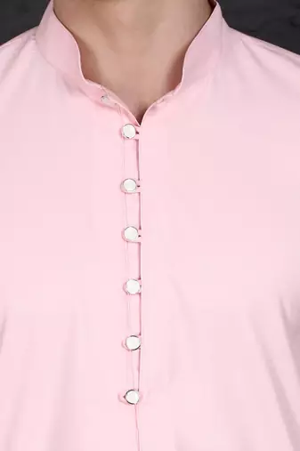 Men's pink cotton kurta with pant set