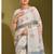 Floral digital print zari cotton lilen  saree with multicolored cotton tussle at pallu