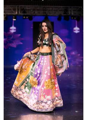 tan Motif Print Shiney Satin Lehenga Choli With Unstitched Digital Print Blouse and Shiney Assam Silk Dupatta 6