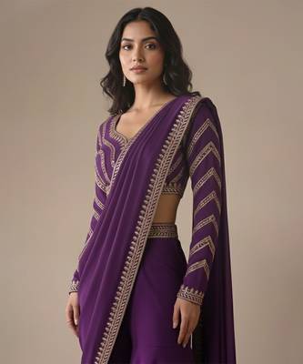 Purple embroidered satin sharara set 2