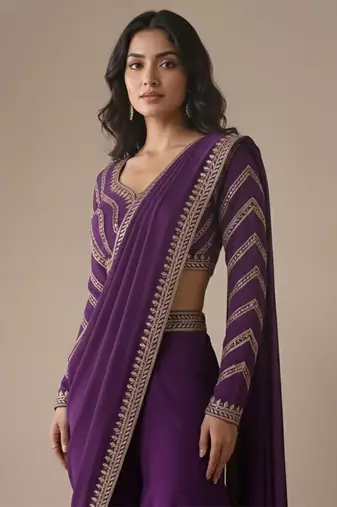 Purple embroidered satin sharara set