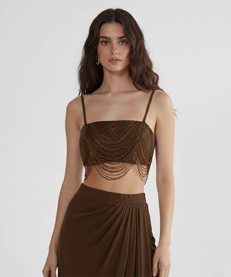 Brown embroidered silk co ord set 2