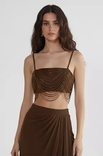 Brown embroidered silk co ord set
