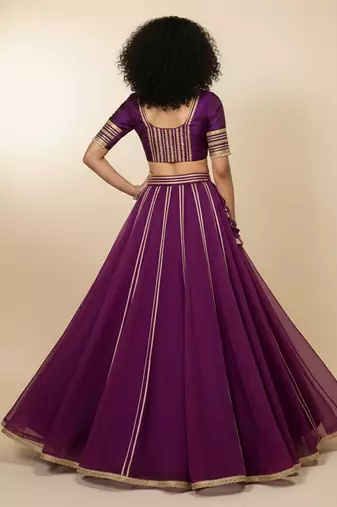 purple embroidered organza lehenga set