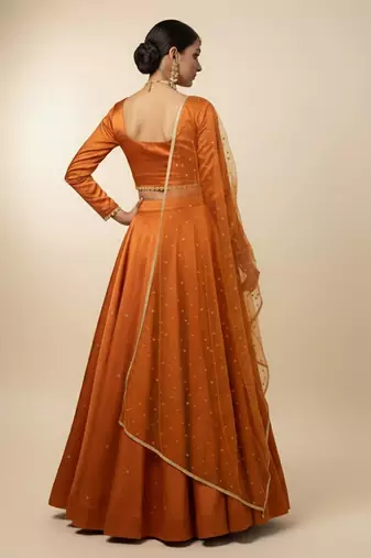 orange embroidered organza lehenga set