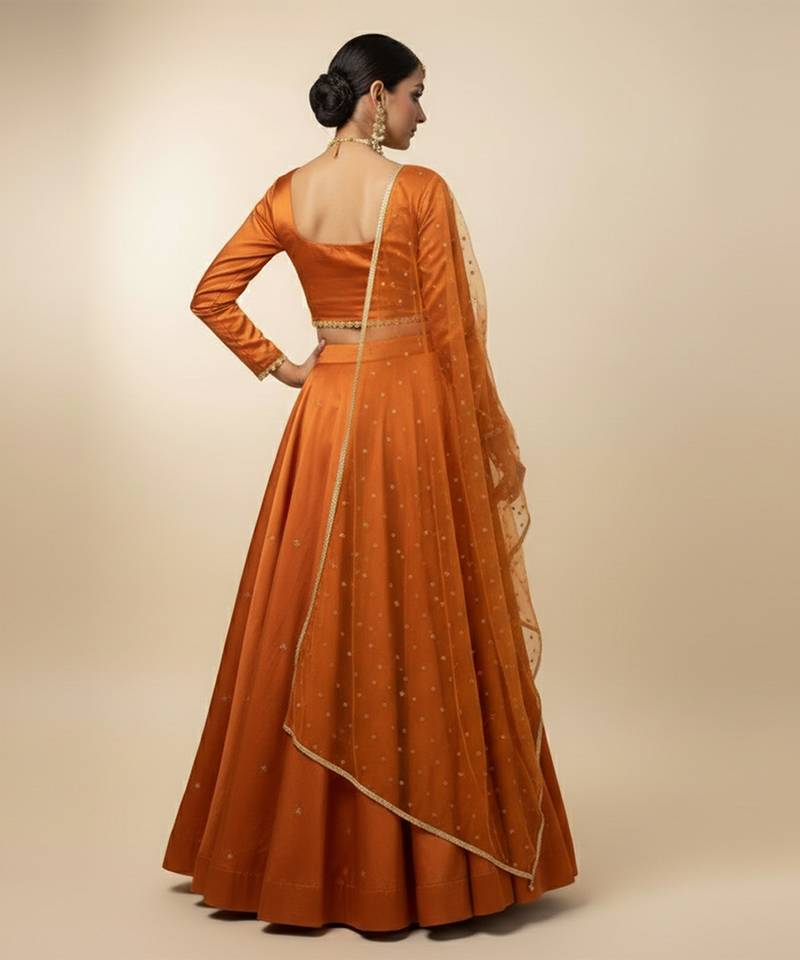 orange embroidered organza lehenga set
