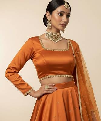 orange embroidered organza lehenga set 3
