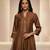 Brown embroidered chanderi anarkali kurta set