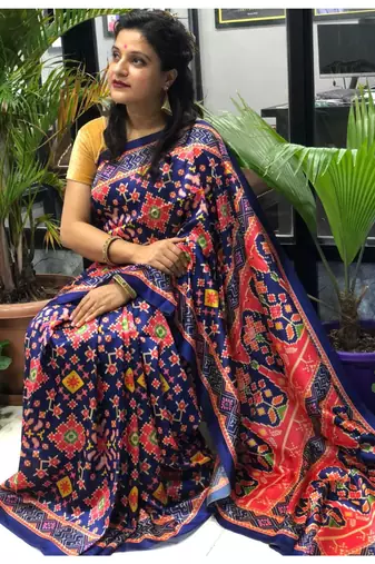 Digital print assami silk saree with jequared unstitched blouse and beautiful multicoloured thred work at pallu