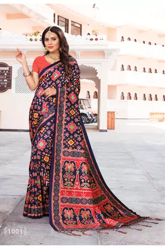 Digital print assami silk saree with jequared unstitched blouse and beautiful multicoloured thred work at pallu