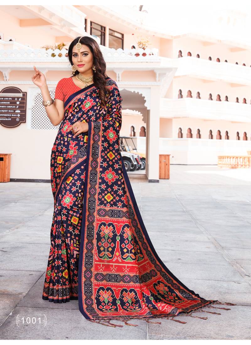 Digital print assami silk saree with jequared unstitched blouse and beautiful multicoloured thred work at pallu
