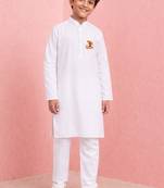 boys white cotton kurta pajama jay shree ram set