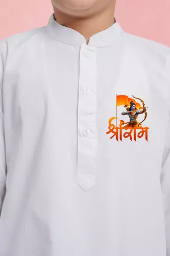 boys white cotton kurta pajama jay shree ram set