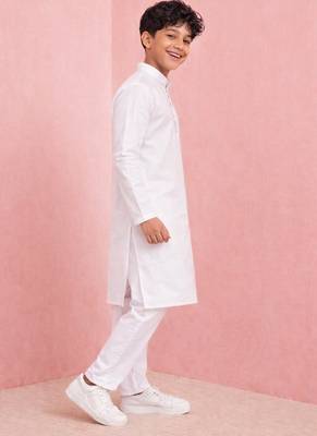 boys white cotton kurta pajama jay shree ram set 3