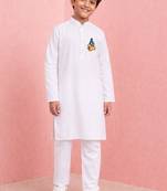 boys white cotton kurta pajama ram hanuman print set