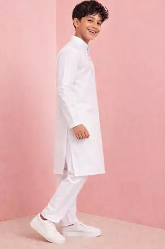 Boy's white pure cotton kurta pyjama set | ram special print | hanuman jayanti festive wear