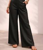 Black casual linen blend straight fit pants