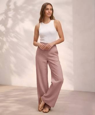Rose casual linen blend straight fit pants 1