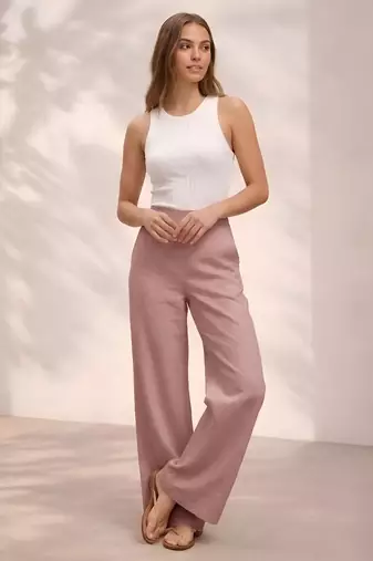 Rose casual linen blend straight fit pants