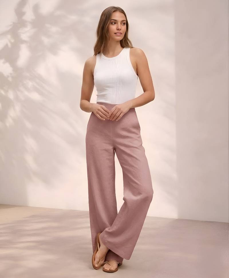 Rose casual linen blend straight fit pants