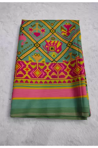 Digital print assami silk saree with jequared unstitched blouse and beautiful multicoloured thred work at pallu