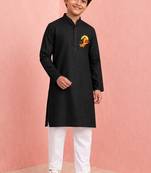 boys cotton black kurta pyjama set with bal hanuman print	