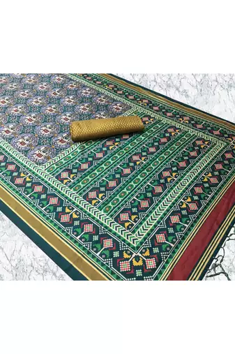 Digital print assami silk saree with jequared unstitched blouse and beautiful multicoloured thred work at pallu
