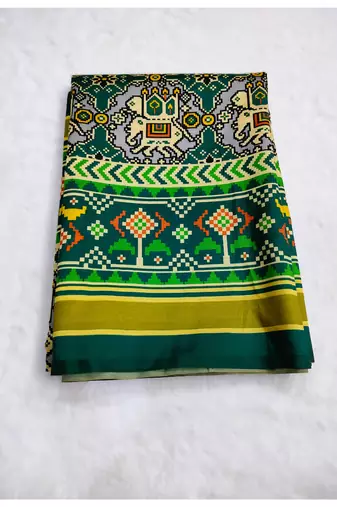 Digital print assami silk saree with jequared unstitched blouse and beautiful multicoloured thred work at pallu