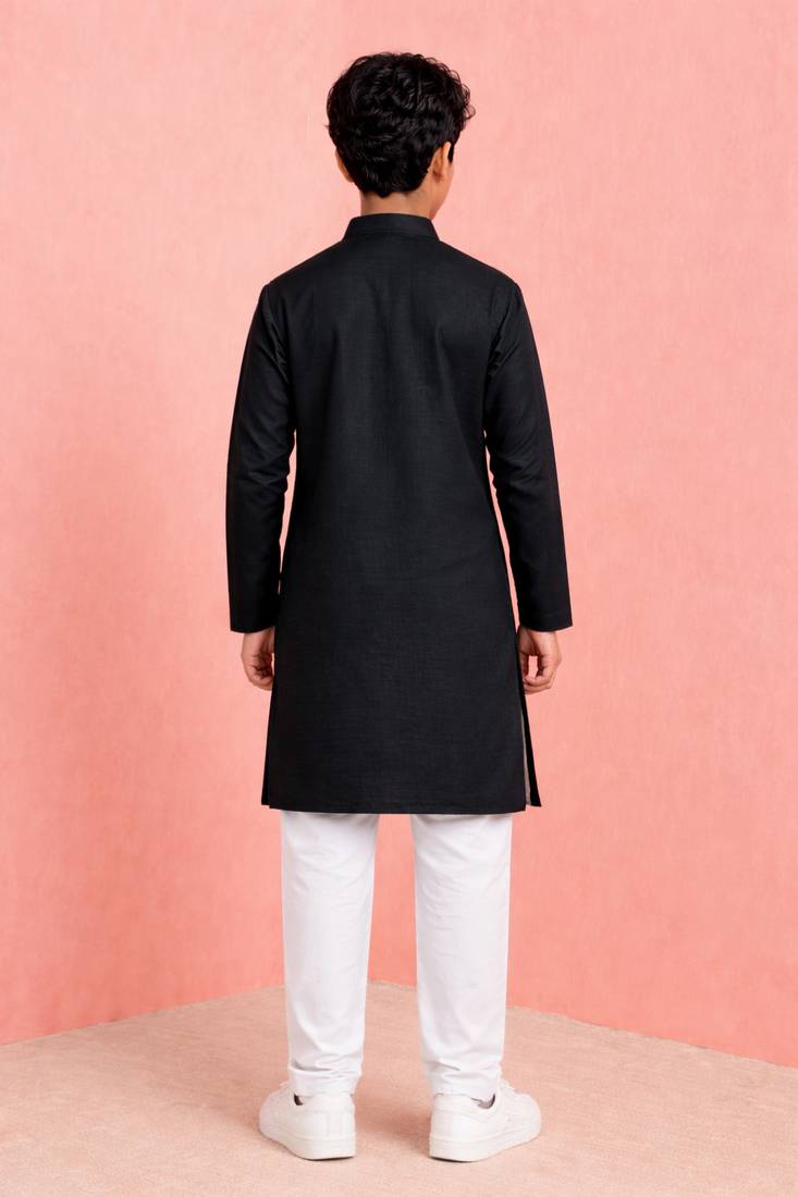 Boys black pure cotton kurta pyjama set     ram special print