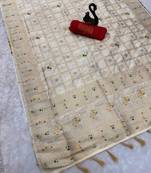 off white color zari weaving georgette silk saree for women