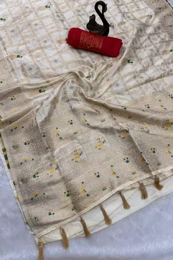off white color zari weaving georgette silk saree for women