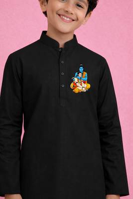 Boys black pure cotton kurta pyjama set     hanuman jayanti special print 2