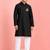 boys black cotton kurta pyjama set with ram hanuman print	