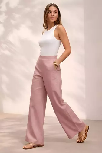 Rose casual linen blend straight fit pants