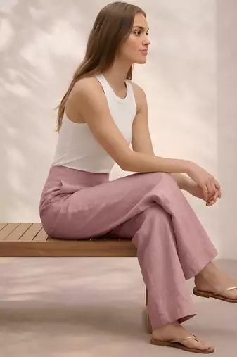 Rose casual linen blend straight fit pants