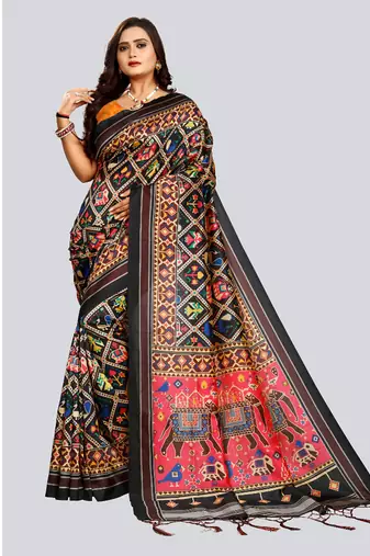 Digital print assami silk saree with jequared unstitched blouse and beautiful multicoloured thred work at pallu