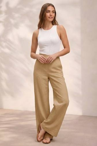 Chikoo casual linen blend straight fit pants