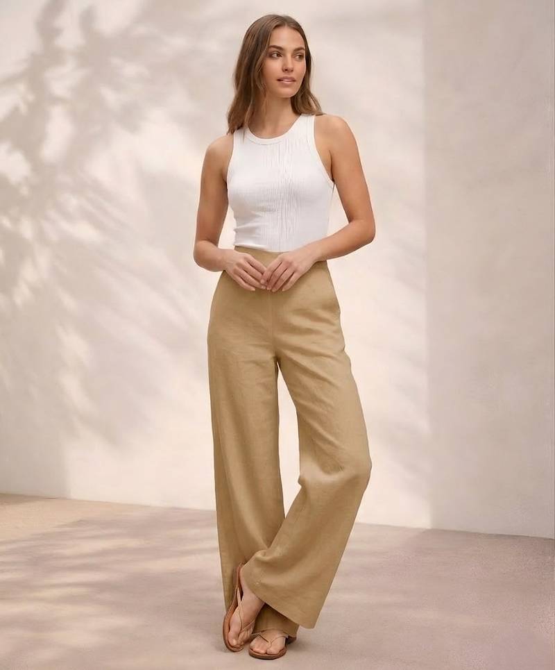 Chikoo casual linen blend straight fit pants