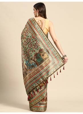 Digital print rapier jequared saree with unstitched blouse and beautiful multicoloured thred work at pallu 3