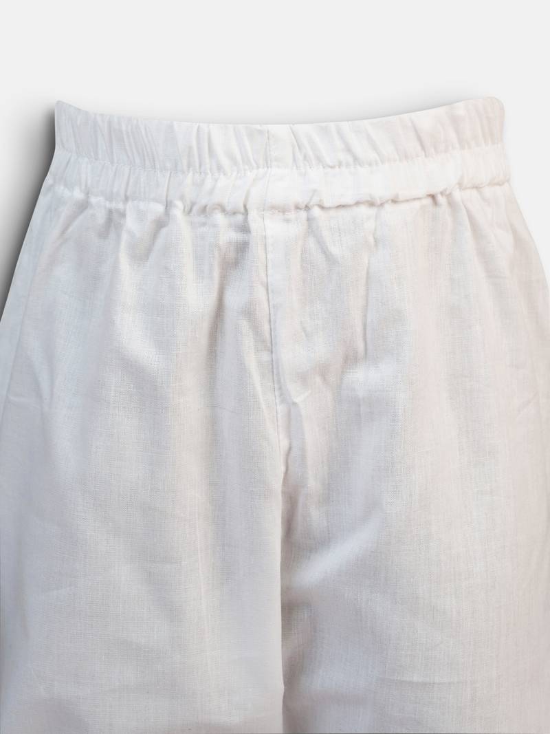 boys white cotton kurta pyjama set with hanuman print