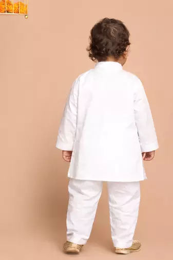 boys white ram hanuman print cotton kurta pyjama set