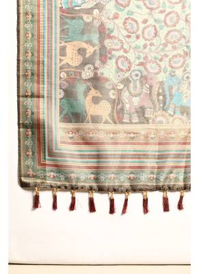 Digital print rapier jequared saree with unstitched blouse and beautiful multicoloured thred work at pallu 6