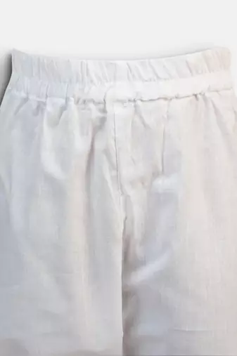 boys white cotton kurta pyjama set with jay shree ram print