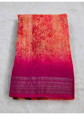 Digital print zari cotton lilen  saree with multicolored cotton tussle at pallu 5