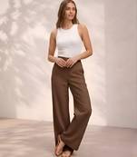 Chocolate casual linen blend straight fit pants