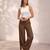 Chocolate casual linen blend straight fit pants