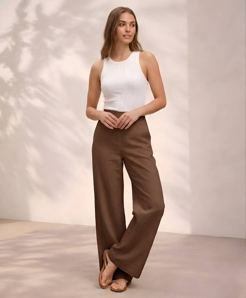 Chocolate casual linen blend straight fit pants