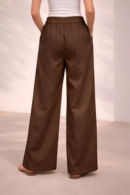 Chocolate casual linen blend straight fit pants 2