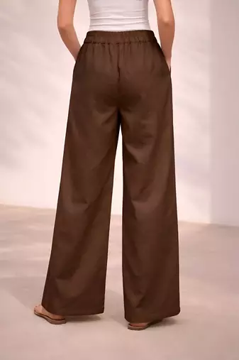 Chocolate casual linen blend straight fit pants