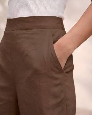 Chocolate casual linen blend straight fit pants 3